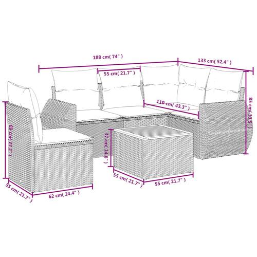 Sofasæt til haven 6 dele med hynder polyrattan sort
