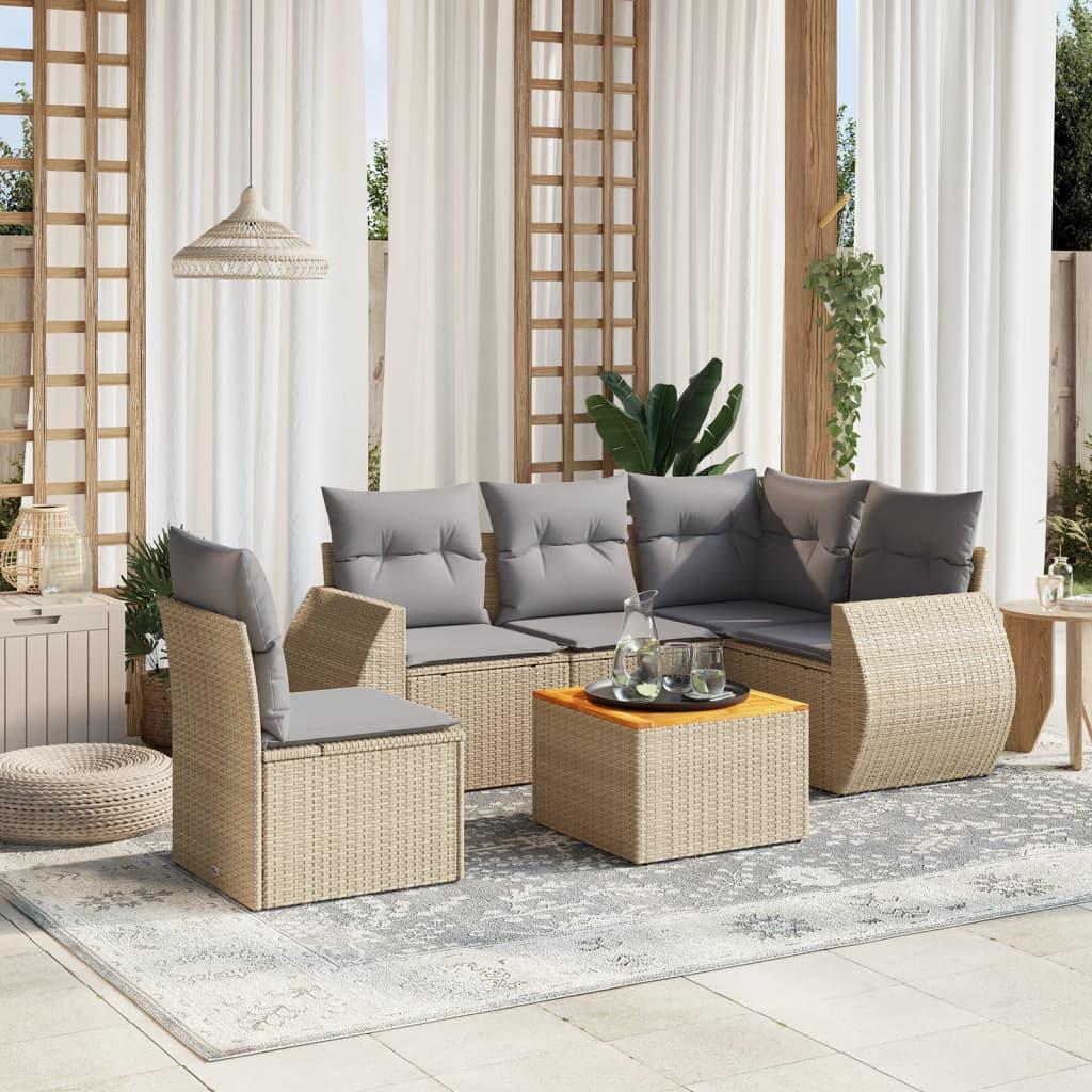 Sofasæt til haven 6 dele med hynder polyrattan beige