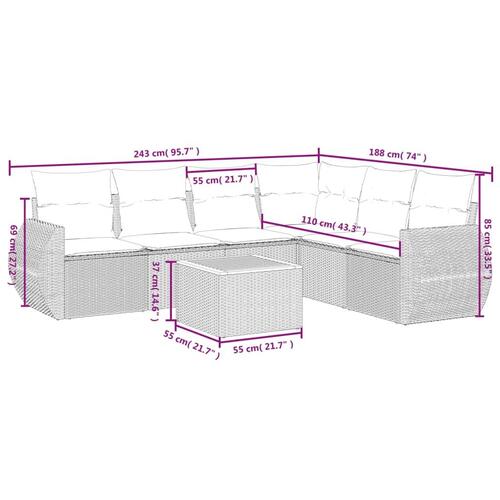 Sofasæt til haven 7 dele med hynder polyrattan beige