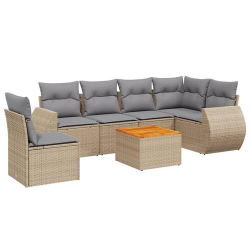 Sofasæt til haven 7 dele med hynder polyrattan beige