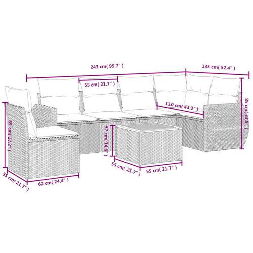 Sofasæt til haven 7 dele med hynder polyrattan beige