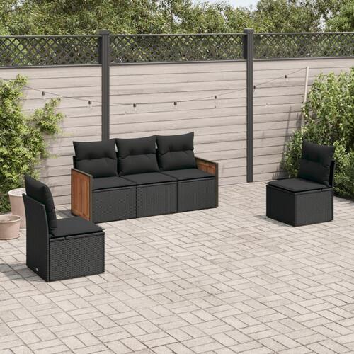 Sofasæt til haven 5 dele med hynder polyrattan sort