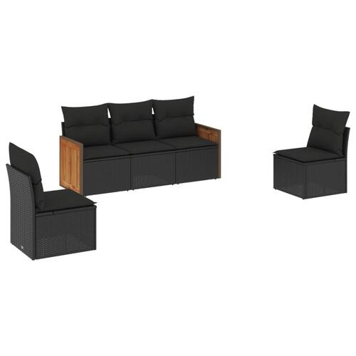 Sofasæt til haven 5 dele med hynder polyrattan sort
