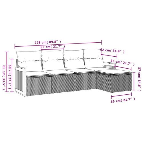 Sofasæt 5 dele med hynder polyrattan grå