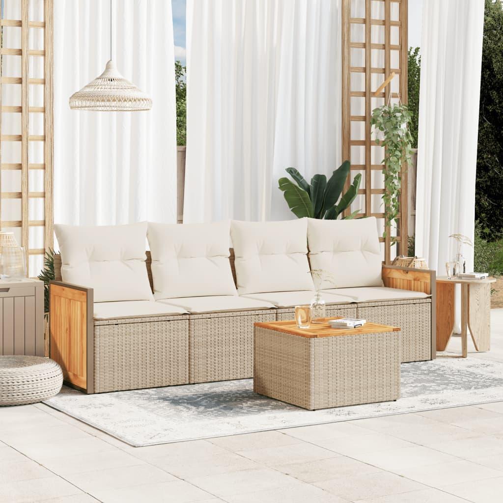 Sofasæt til haven 5 dele med hynder polyrattan beige