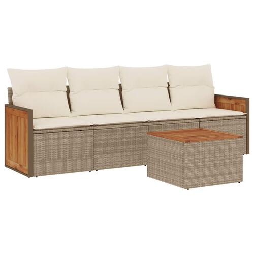 Sofasæt til haven 5 dele med hynder polyrattan beige