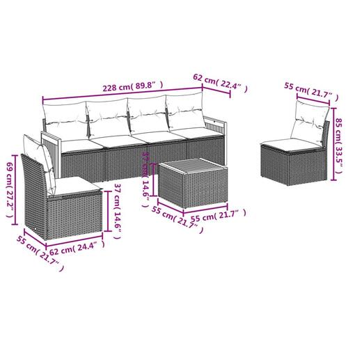 Sofasæt til haven 7 dele med hynder polyrattan beige