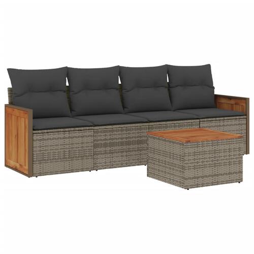 Sofasæt 5 dele med hynder polyrattan grå