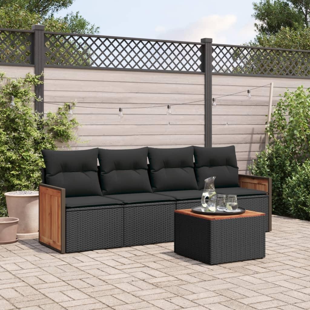 Sofasæt til haven 5 dele med hynder polyrattan sort