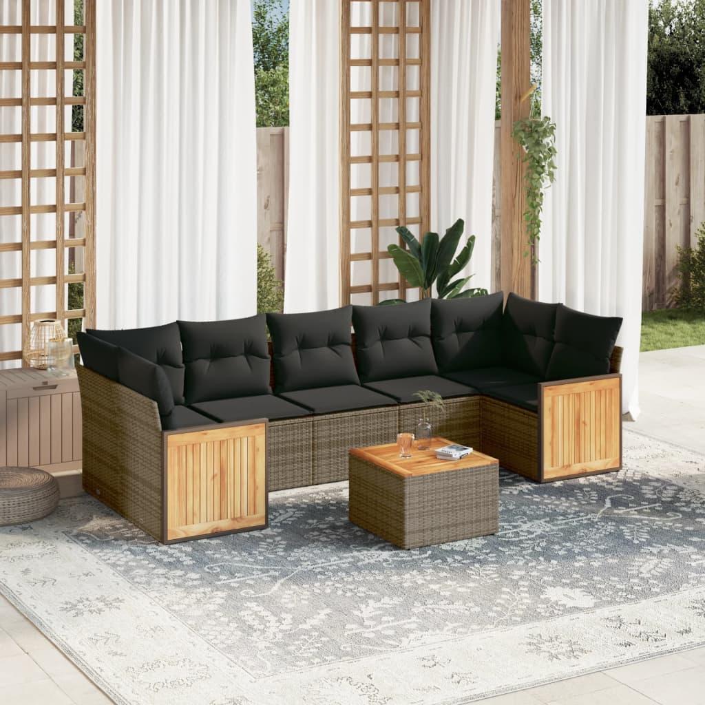 Sofasæt til haven - 8 dele med hynder, polyrattan, grå