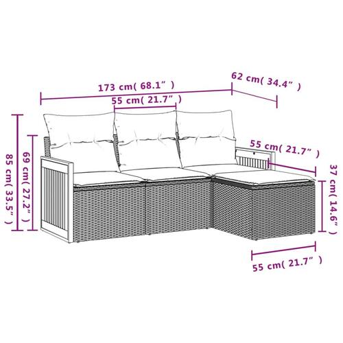 Sofasæt til haven 4 dele med hynder polyrattan beige