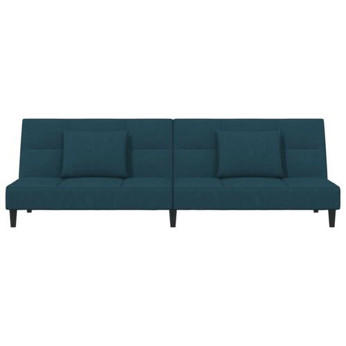 2-personers sovesofa med 2 puder fløjl blå