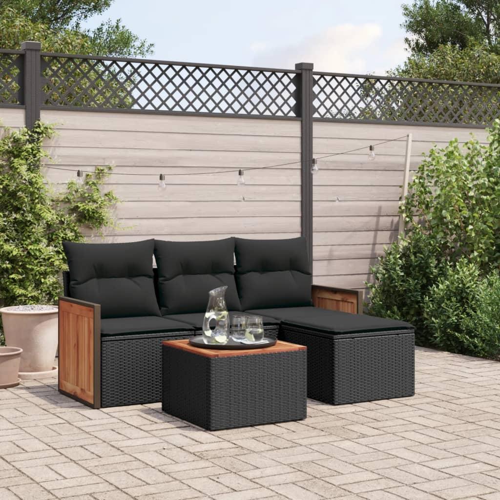 Sofasæt til haven 5 dele med hynder polyrattan sort