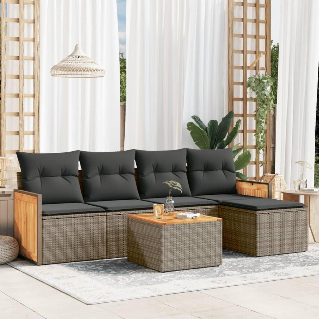 Sofasæt til haven 6 dele med hynder polyrattan grå