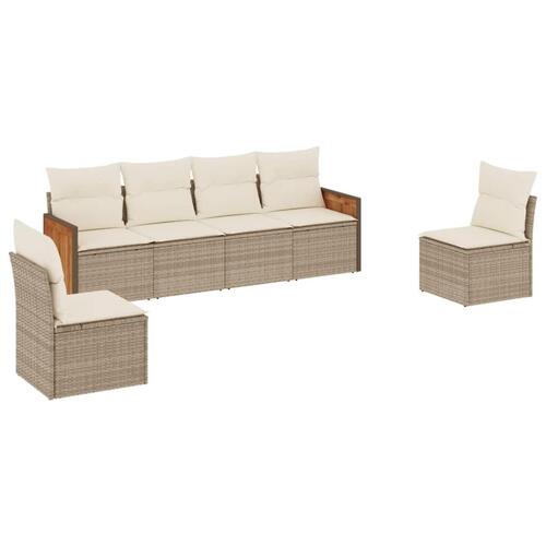 Sofasæt til haven 6 dele med hynder polyrattan beige