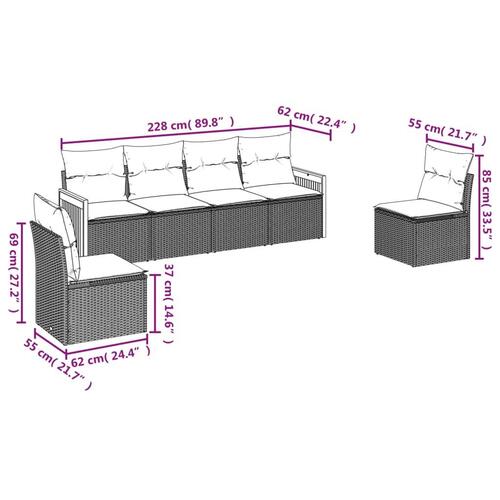Sofasæt til haven 6 dele med hynder polyrattan beige