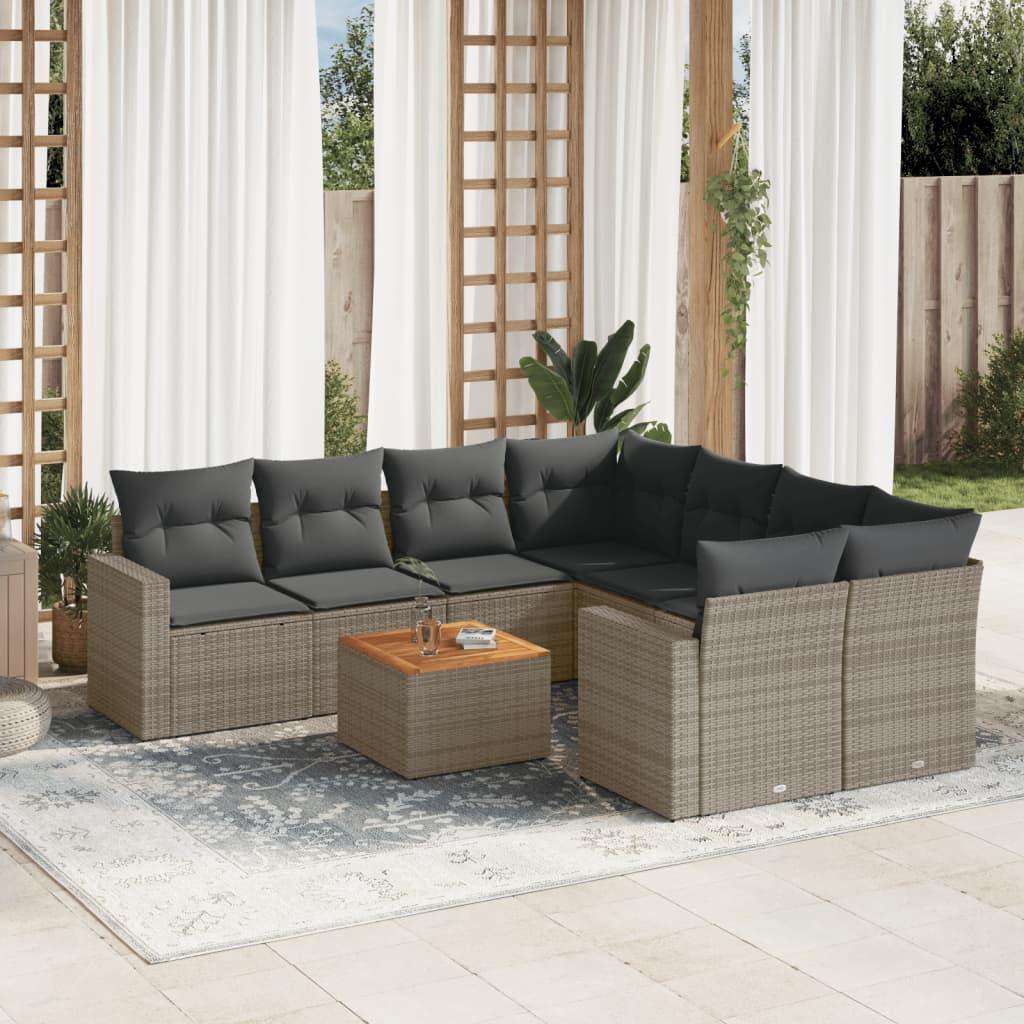 Sofasæt til haven 9 dele med hynder polyrattan grå billede