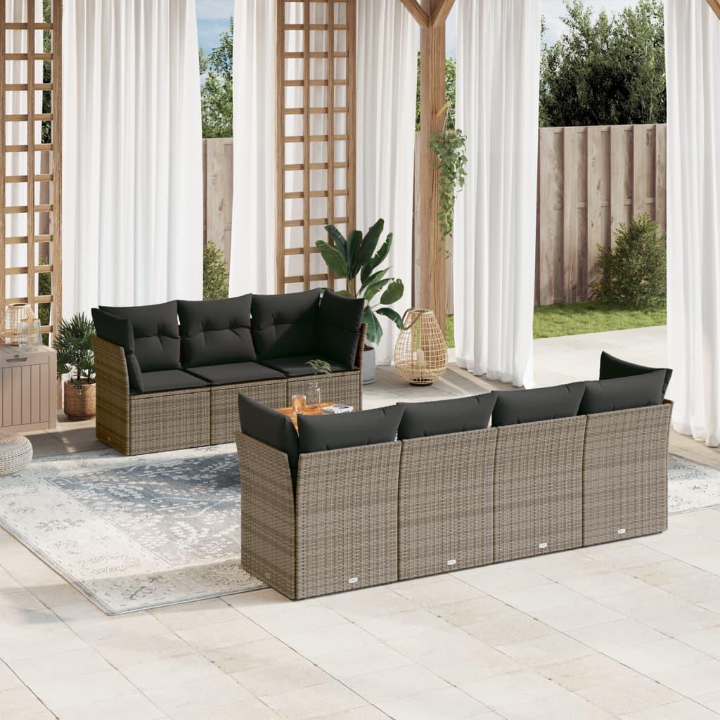 Sofasæt til haven 8 dele med hynder polyrattan grå