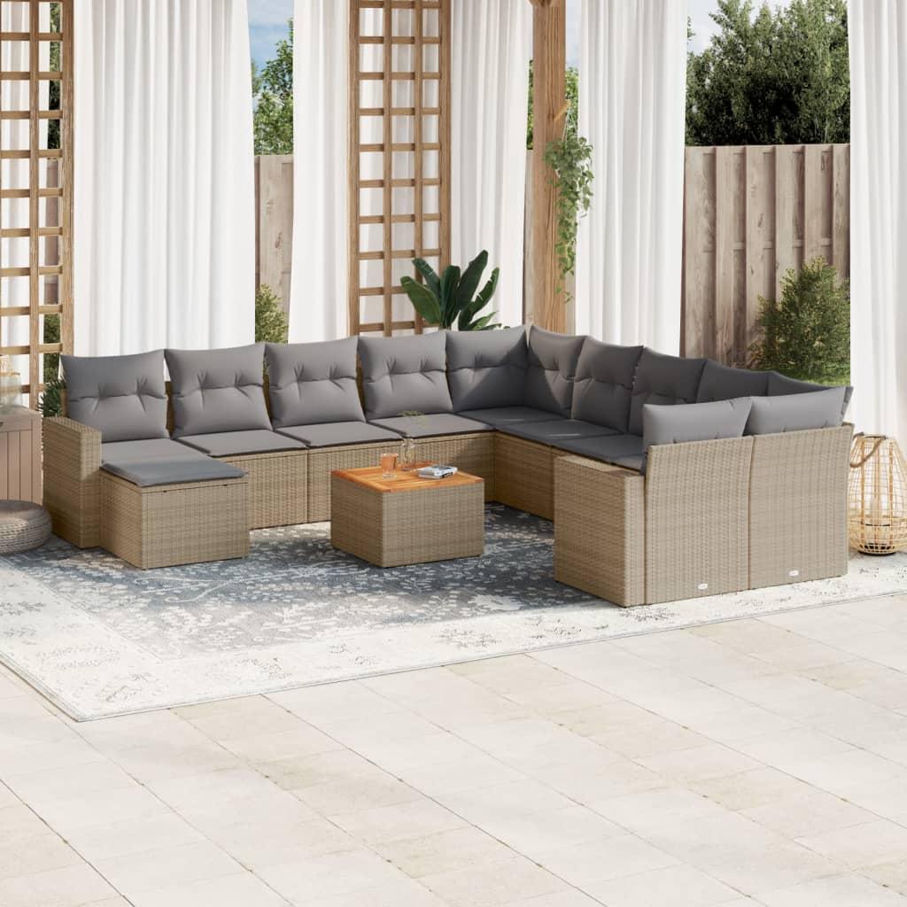 Havesofasæt 12 dele med hynder polyrattan beige