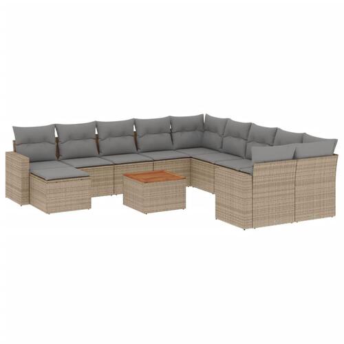 Havesofasæt 12 dele med hynder polyrattan beige
