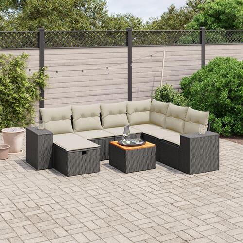 Sofasæt til haven 8 dele med hynder polyrattan sort