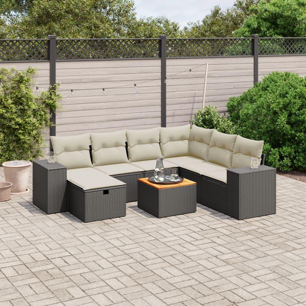 Sofasæt til haven 8 dele med hynder polyrattan sort