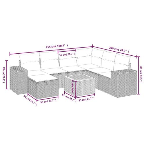 Sofasæt til haven 8 dele med hynder polyrattan sort