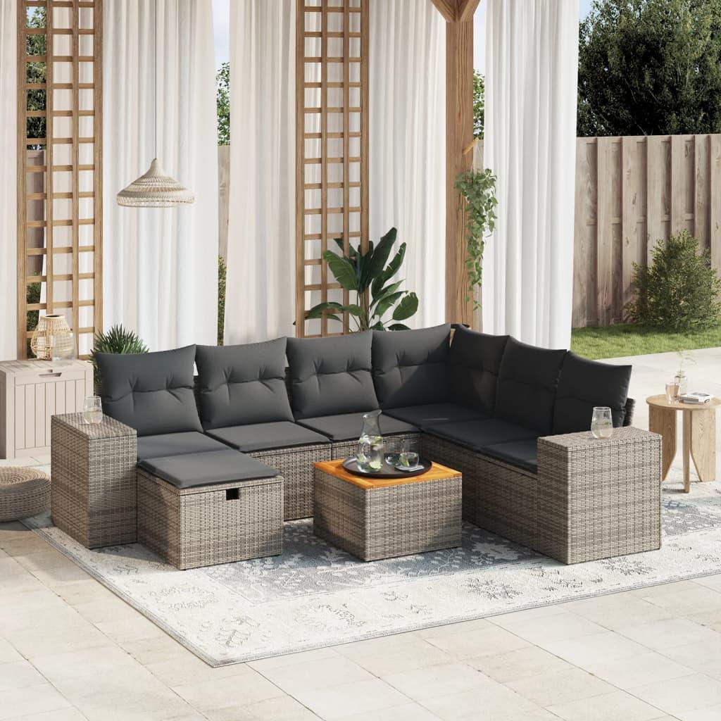 Sofasæt til haven 8 dele med hynder polyrattan grå
