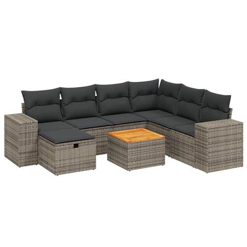 Sofasæt til haven 8 dele med hynder polyrattan grå