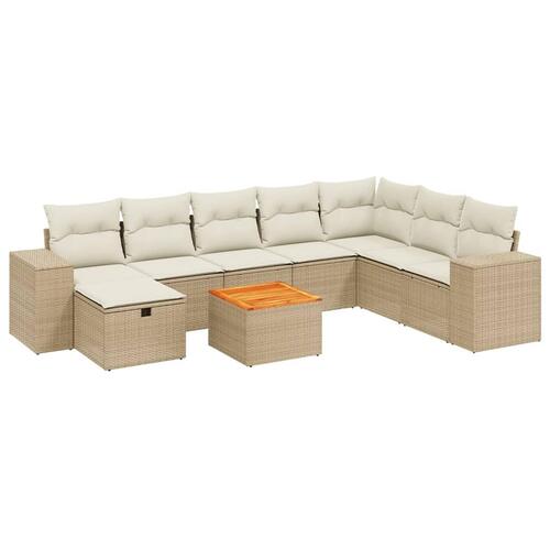 Sofasæt til haven 9 dele med hynder polyrattan beige