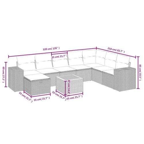 Sofasæt til haven 9 dele med hynder polyrattan beige