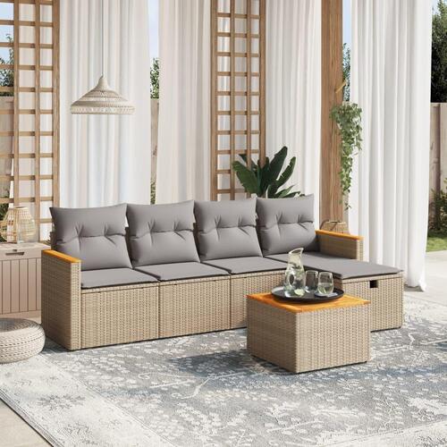 Havesofasæt 6 dele med hynder polyrattan beige