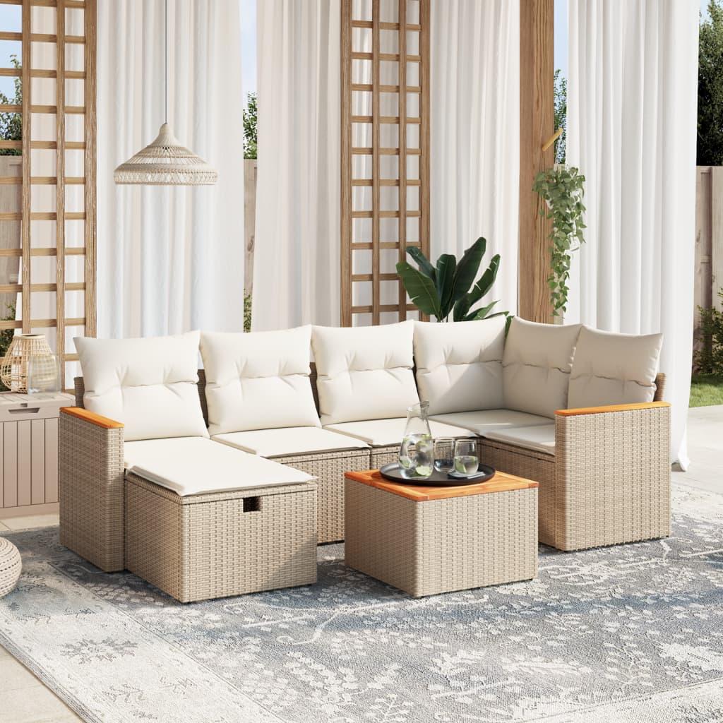 Sofasæt til haven 7 dele med hynder polyrattan beige