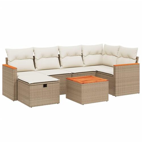 Sofasæt til haven 7 dele med hynder polyrattan beige