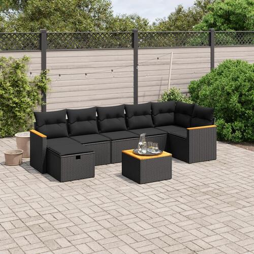 Sofasæt til haven 8 dele med hynder polyrattan sort