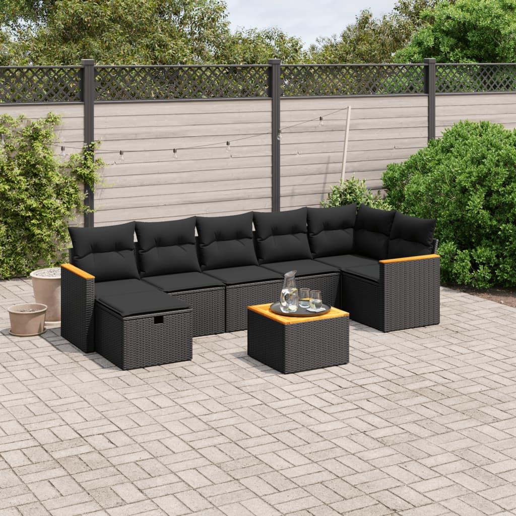 Sofasæt til haven 8 dele med hynder polyrattan sort