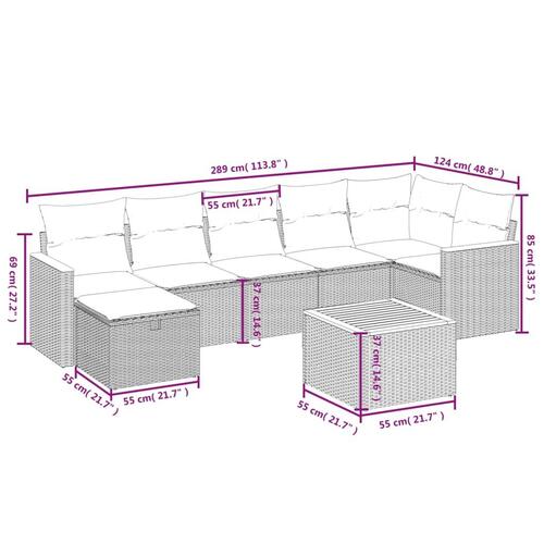 Sofasæt til haven 8 dele med hynder polyrattan sort
