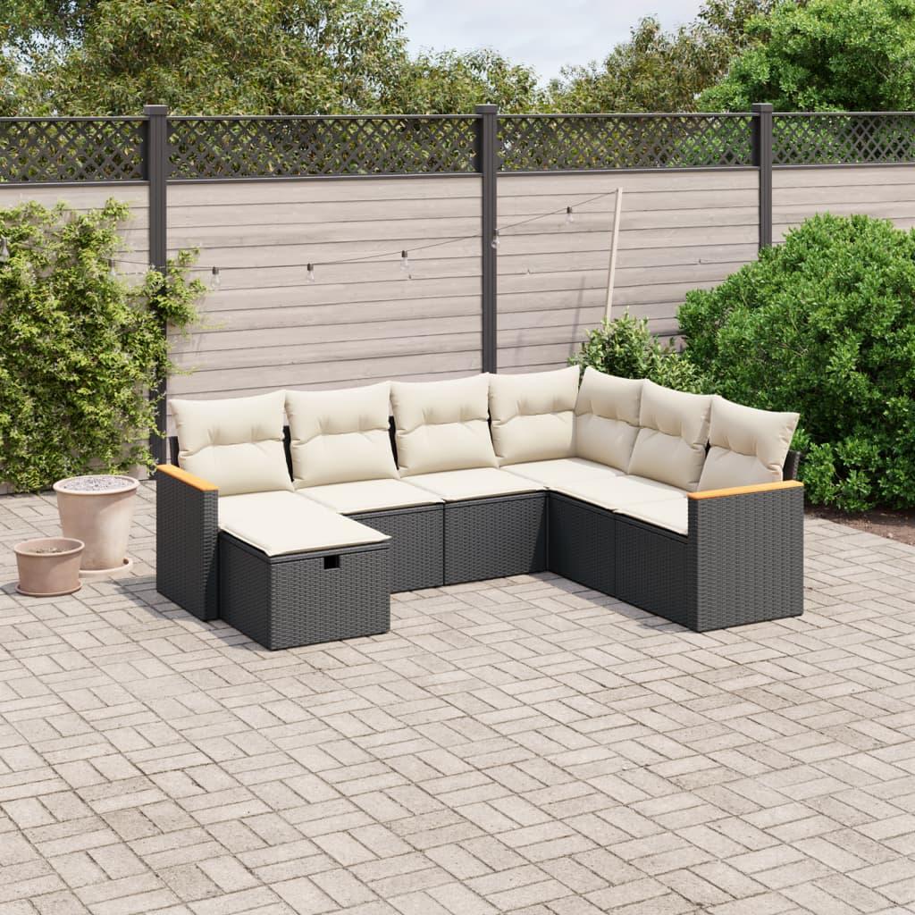Sofasæt til haven 7 dele med hynder polyrattan sort