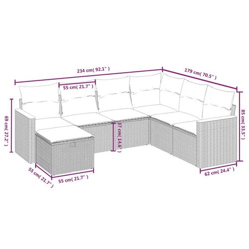 Sofasæt til haven 7 dele med hynder polyrattan sort