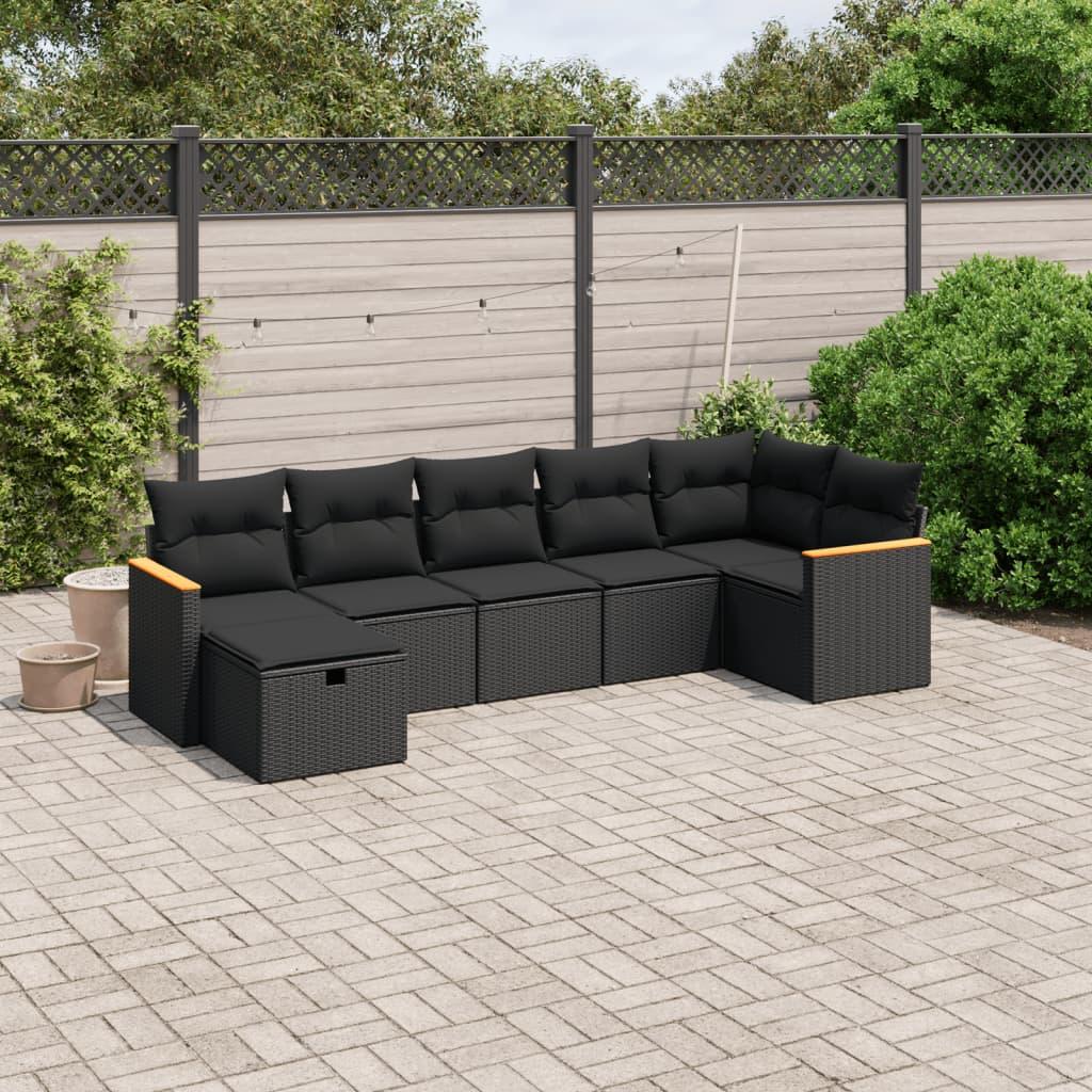 Sofasæt til haven 7 dele med hynder polyrattan sort