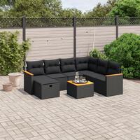 Sofasæt til haven 8 dele med hynder polyrattan sort