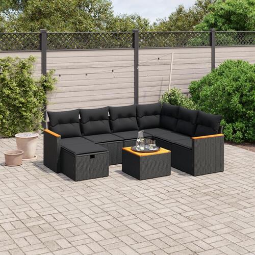 Sofasæt til haven 8 dele med hynder polyrattan sort