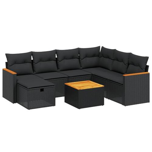 Sofasæt til haven 8 dele med hynder polyrattan sort