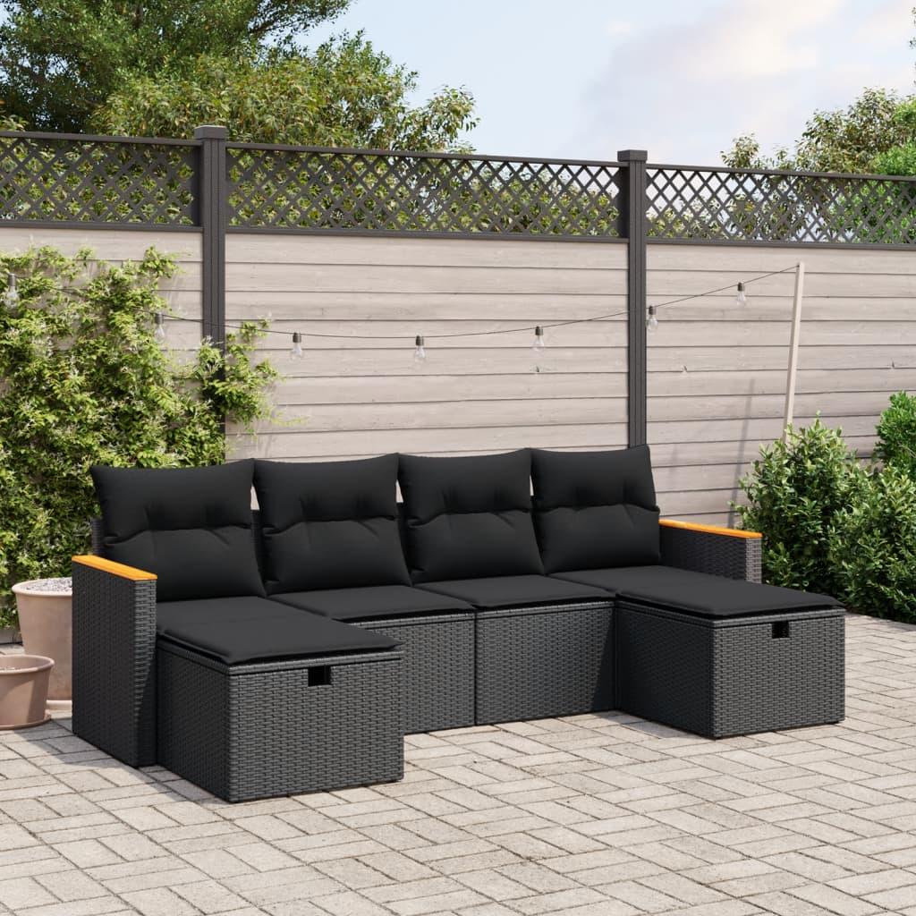 Sofasæt til haven 6 dele med hynder polyrattan sort