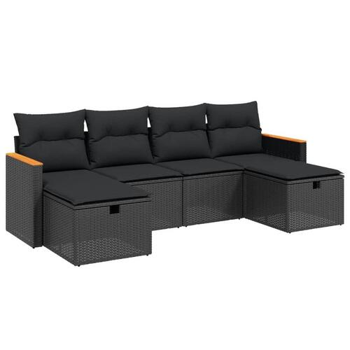 Sofasæt til haven 6 dele med hynder polyrattan sort