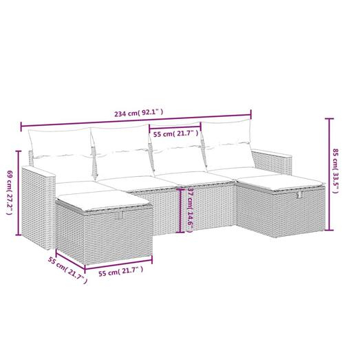 Sofasæt til haven 6 dele med hynder polyrattan sort