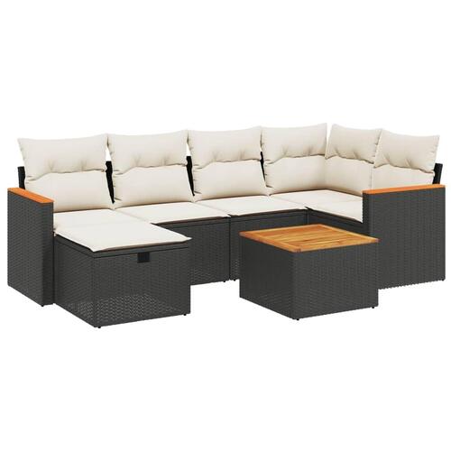 Sofasæt til haven 7 dele med hynder polyrattan sort