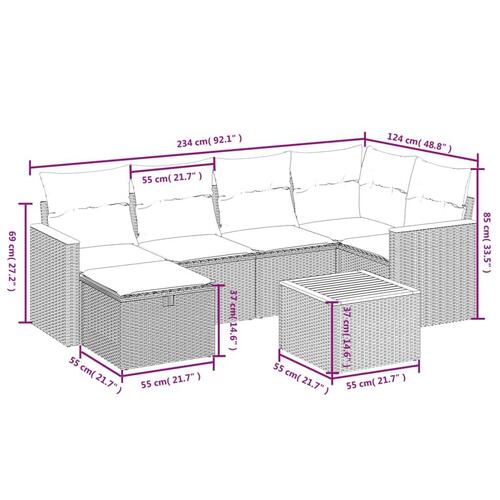 Sofasæt til haven 7 dele med hynder polyrattan sort