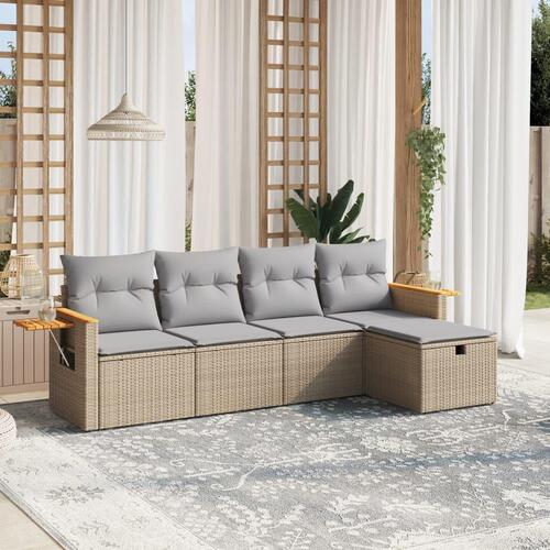 Havesofasæt 5 dele med hynder polyrattan beige