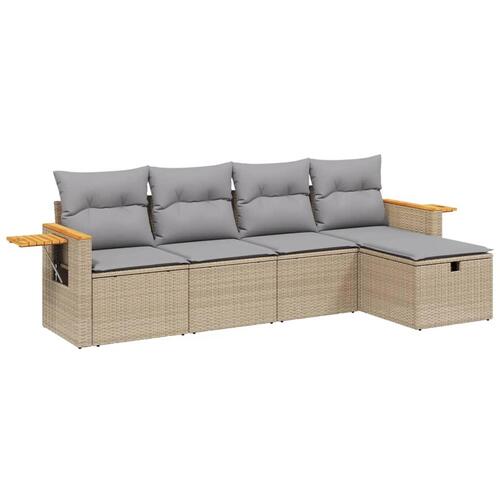 Havesofasæt 5 dele med hynder polyrattan beige